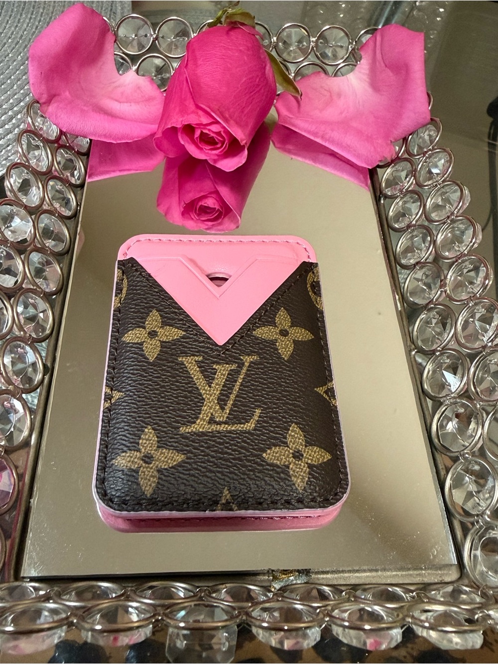Magnetic Card Holder Pink & Brown